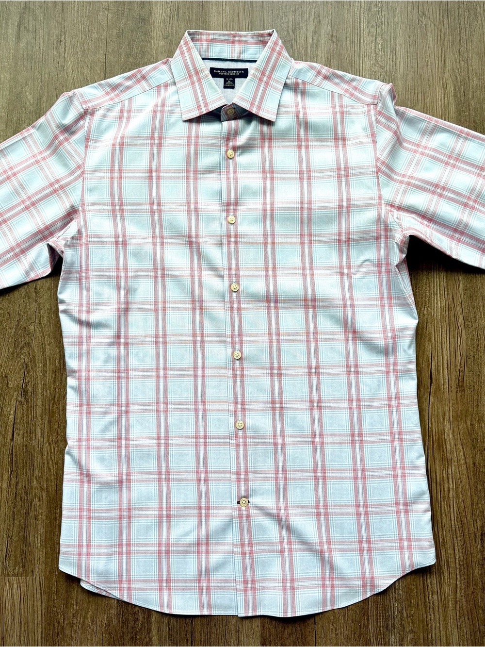Banana Republic Non-Iron Slim Fit Plaid Dress Shirt Men’s Medium Blue Pink